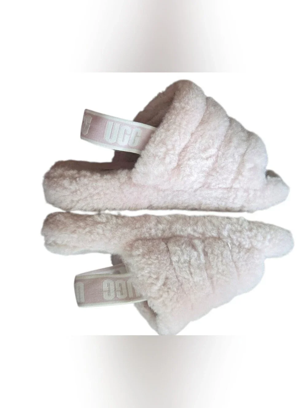 UGG Fluff Yeah Pink Sheepskin Slingback Slide Slippers Kids Girls Size 13